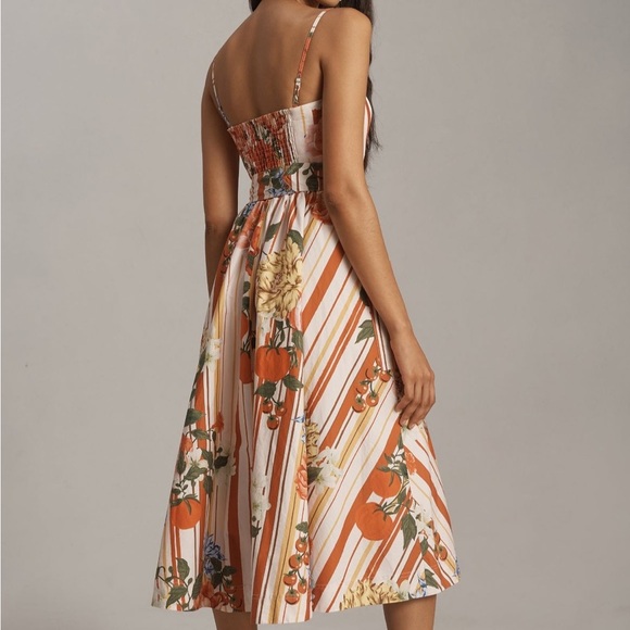 Anthropologie Maeve Strapless Belted A Line Midi Dress Red Floral Pockets XS NEW - Picture 4 of 16